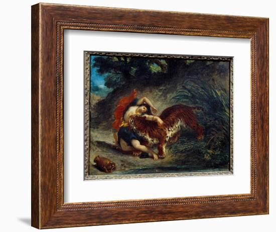 Young Woman Taken Away by a Tiger or Indian Bitten by a Tiger. Painting by Eugene Delacroix (1798-1-Ferdinand Victor Eugene Delacroix-Framed Giclee Print