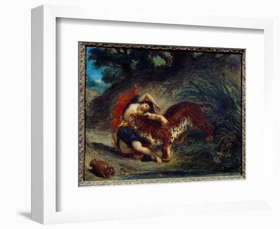 Young Woman Taken Away by a Tiger or Indian Bitten by a Tiger. Painting by Eugene Delacroix (1798-1-Ferdinand Victor Eugene Delacroix-Framed Giclee Print