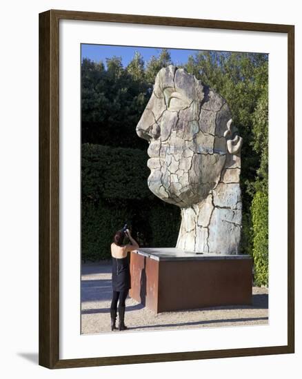 Young Woman Taking Photograph of the Monumental Head, by Igor Mitora, Boboli Gardens, Florence, Tus-Peter Barritt-Framed Photographic Print