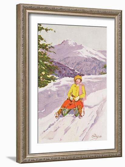 Young Woman Tobogganing-Carlo Pellegrini-Framed Giclee Print