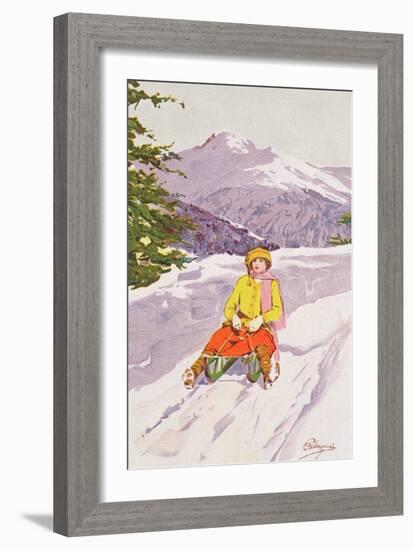 Young Woman Tobogganing-Carlo Pellegrini-Framed Giclee Print