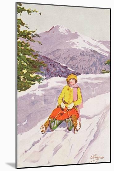 Young Woman Tobogganing-Carlo Pellegrini-Mounted Giclee Print