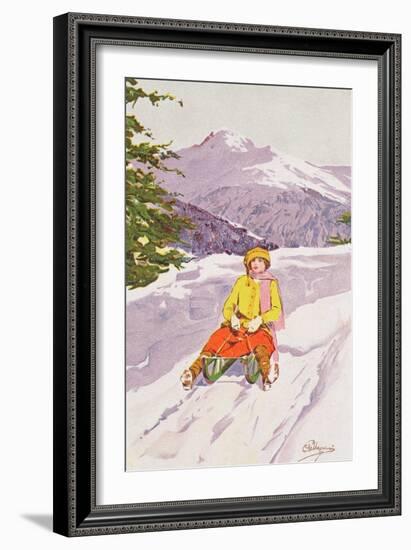 Young Woman Tobogganing-Carlo Pellegrini-Framed Giclee Print
