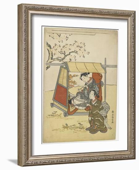 Young Woman Viewing Cherry Blossoms as a Mitate of Lady Nakanokimi, C. 1767-Suzuki Harunobu-Framed Giclee Print