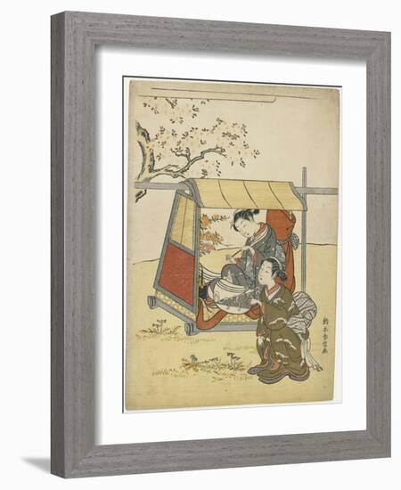 Young Woman Viewing Cherry Blossoms as a Mitate of Lady Nakanokimi, C. 1767-Suzuki Harunobu-Framed Giclee Print