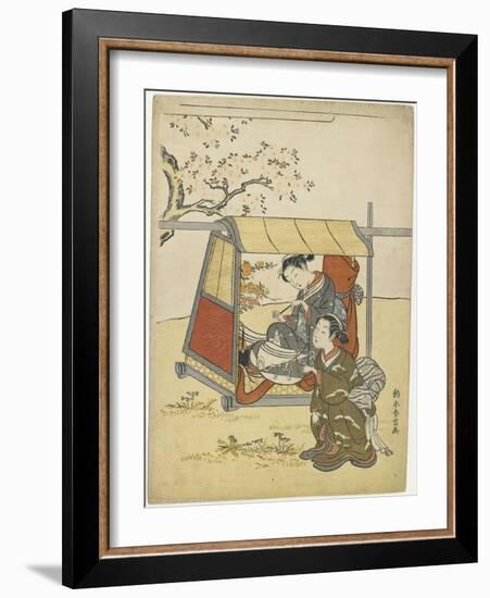 Young Woman Viewing Cherry Blossoms as a Mitate of Lady Nakanokimi, C. 1767-Suzuki Harunobu-Framed Giclee Print