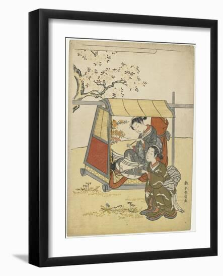 Young Woman Viewing Cherry Blossoms as a Mitate of Lady Nakanokimi, C. 1767-Suzuki Harunobu-Framed Giclee Print