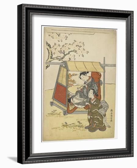 Young Woman Viewing Cherry Blossoms as a Mitate of Lady Nakanokimi, C. 1767-Suzuki Harunobu-Framed Giclee Print