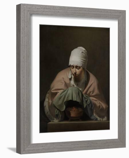 Young Woman Warming Her Hands over a Brazier-Caesar Boetius van Everdingen-Framed Art Print