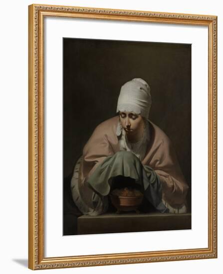 Young Woman Warming Her Hands over a Brazier-Caesar Boetius van Everdingen-Framed Art Print