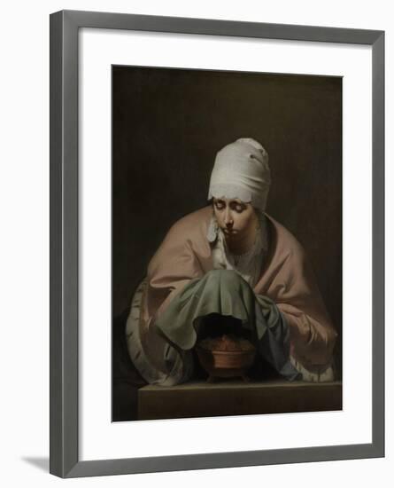 Young Woman Warming Her Hands over a Brazier-Caesar Boetius van Everdingen-Framed Art Print