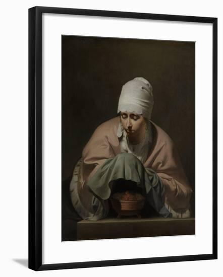 Young Woman Warming Her Hands over a Brazier-Caesar Boetius van Everdingen-Framed Art Print