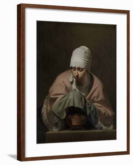 Young Woman Warming Her Hands over a Brazier-Caesar Boetius van Everdingen-Framed Art Print