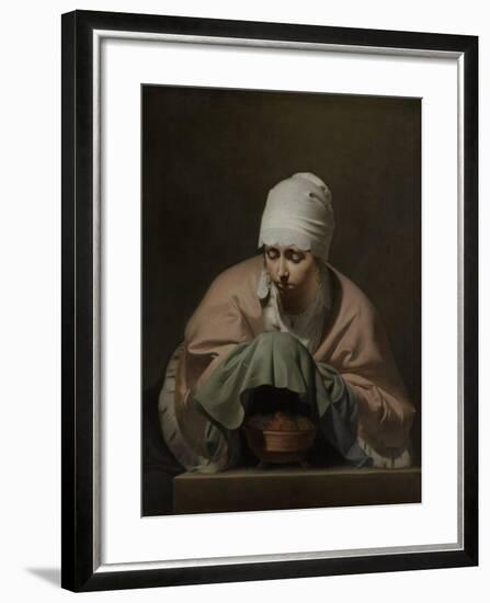 Young Woman Warming Her Hands over a Brazier-Caesar Boetius van Everdingen-Framed Art Print