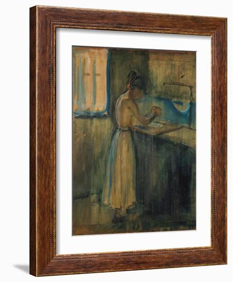 Young Woman Washing Herself, 1896 (Oil on Wood)-Edvard Munch-Framed Giclee Print