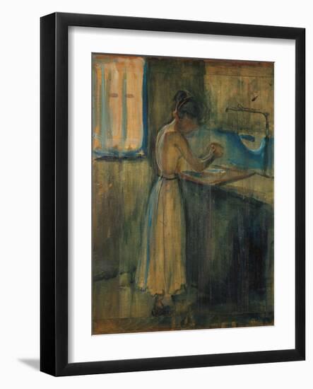 Young Woman Washing Herself, 1896 (Oil on Wood)-Edvard Munch-Framed Giclee Print