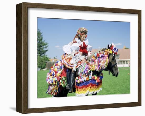 Young Woman Wearing Folk Dress on Horseback, Ride of the Kings Festival, Village of Vlcnov, Vlcnov-Richard Nebesky-Framed Photographic Print