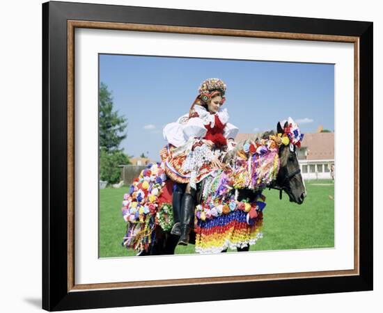 Young Woman Wearing Folk Dress on Horseback, Ride of the Kings Festival, Village of Vlcnov, Vlcnov-Richard Nebesky-Framed Photographic Print