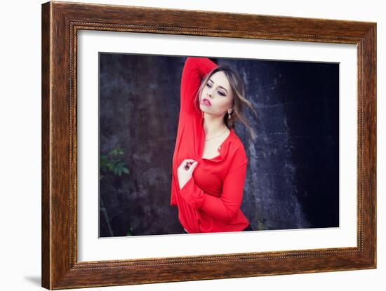 Young Woman Wearing Red Blouse-Sabine Rosch-Framed Photographic Print