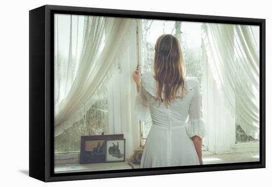 Young Woman Wearing White Dress-Sabine Rosch-Framed Premier Image Canvas