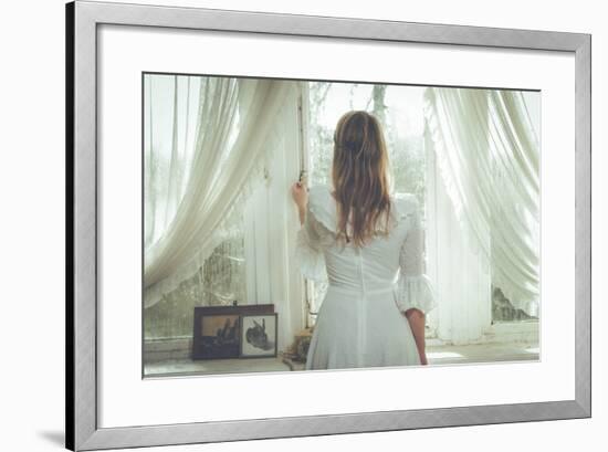 Young Woman Wearing White Dress-Sabine Rosch-Framed Photographic Print