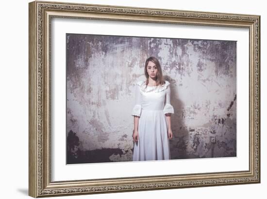 Young Woman Wearing White Dress-Sabine Rosch-Framed Photographic Print