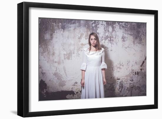 Young Woman Wearing White Dress-Sabine Rosch-Framed Photographic Print