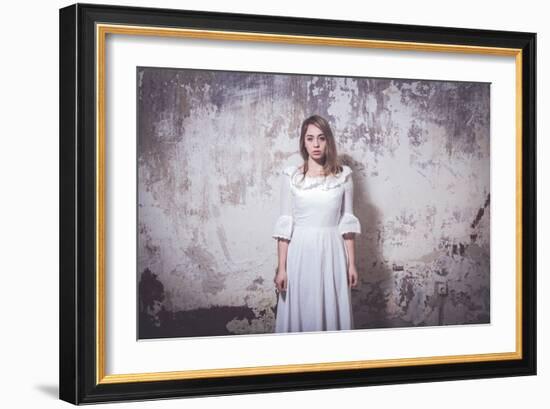 Young Woman Wearing White Dress-Sabine Rosch-Framed Photographic Print