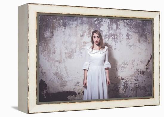 Young Woman Wearing White Dress-Sabine Rosch-Framed Premier Image Canvas