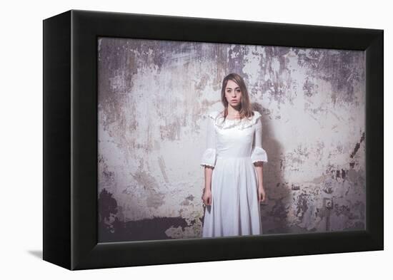 Young Woman Wearing White Dress-Sabine Rosch-Framed Premier Image Canvas