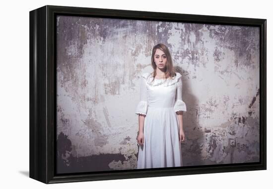 Young Woman Wearing White Dress-Sabine Rosch-Framed Premier Image Canvas