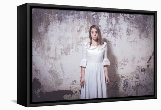 Young Woman Wearing White Dress-Sabine Rosch-Framed Premier Image Canvas