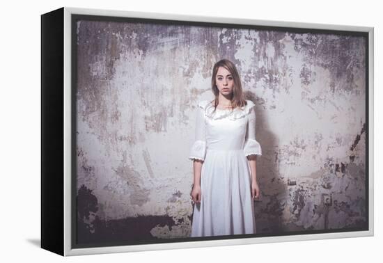 Young Woman Wearing White Dress-Sabine Rosch-Framed Premier Image Canvas