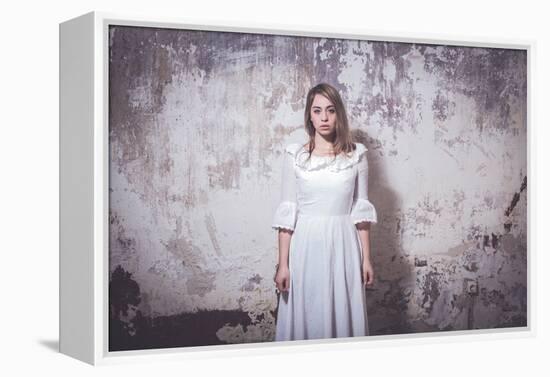 Young Woman Wearing White Dress-Sabine Rosch-Framed Premier Image Canvas