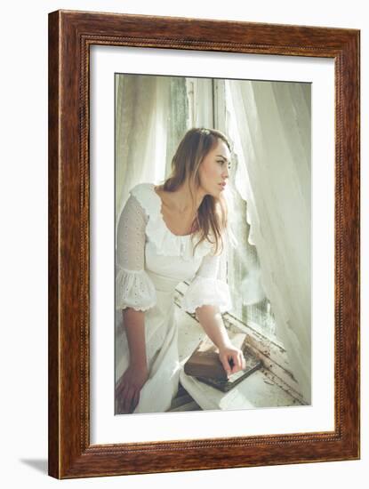 Young Woman Wearing White Dress-Sabine Rosch-Framed Photographic Print