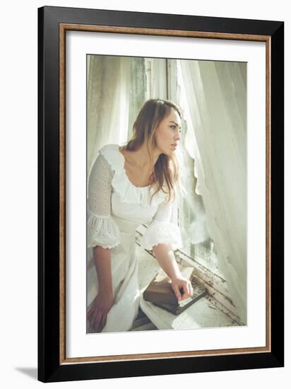 Young Woman Wearing White Dress-Sabine Rosch-Framed Photographic Print