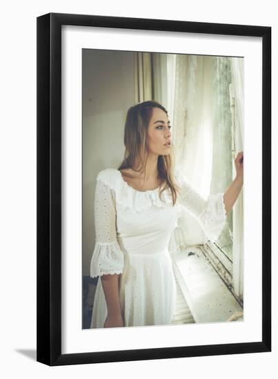 Young Woman Wearing White Dress-Sabine Rosch-Framed Photographic Print