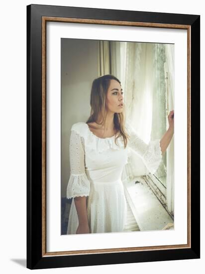 Young Woman Wearing White Dress-Sabine Rosch-Framed Photographic Print