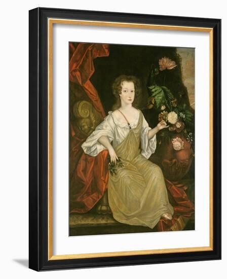 Young woman with a butterfly, c.1710-American School-Framed Giclee Print