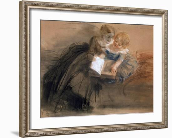 Young Woman with a Child, Between 1844 and 1850-Adolph Friedrich von Menzel-Framed Giclee Print