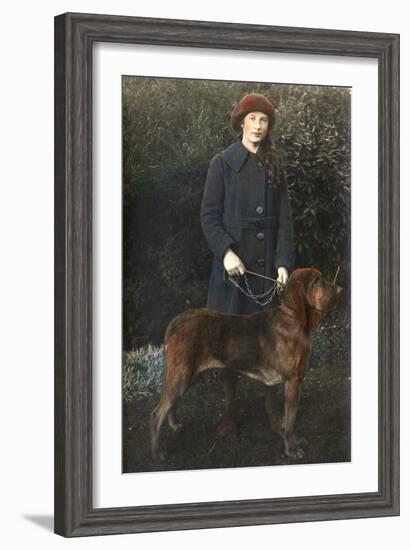 Young Woman with a Dog in a Garden-null-Framed Photographic Print