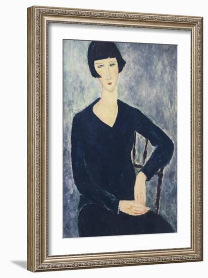 Young Woman with a Fringe or Young Seated Woman in Blue Dress, 1918-Amedeo Modigliani-Framed Giclee Print