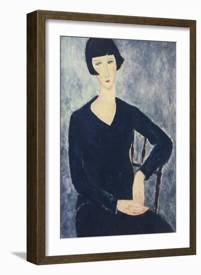 Young Woman with a Fringe or Young Seated Woman in Blue Dress, 1918-Amedeo Modigliani-Framed Giclee Print