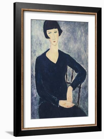 Young Woman with a Fringe or Young Seated Woman in Blue Dress, 1918-Amedeo Modigliani-Framed Giclee Print