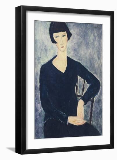 Young Woman with a Fringe or Young Seated Woman in Blue Dress, 1918-Amedeo Modigliani-Framed Giclee Print