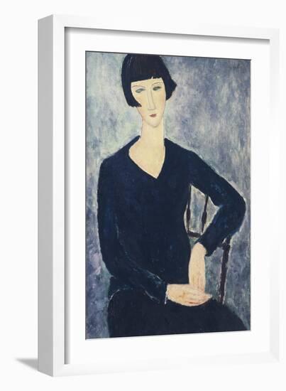 Young Woman with a Fringe or Young Seated Woman in Blue Dress, 1918-Amedeo Modigliani-Framed Giclee Print