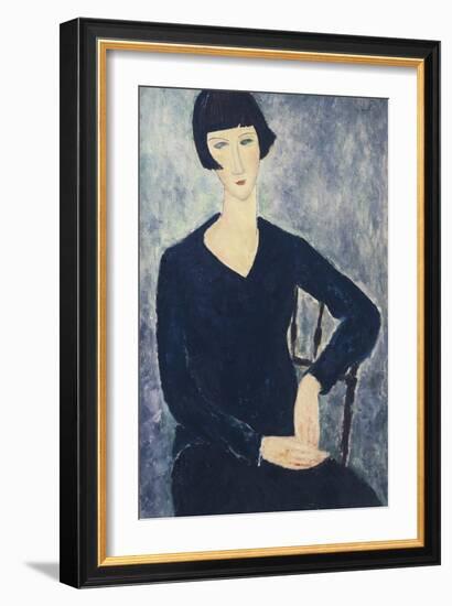 Young Woman with a Fringe or Young Seated Woman in Blue Dress, 1918-Amedeo Modigliani-Framed Giclee Print