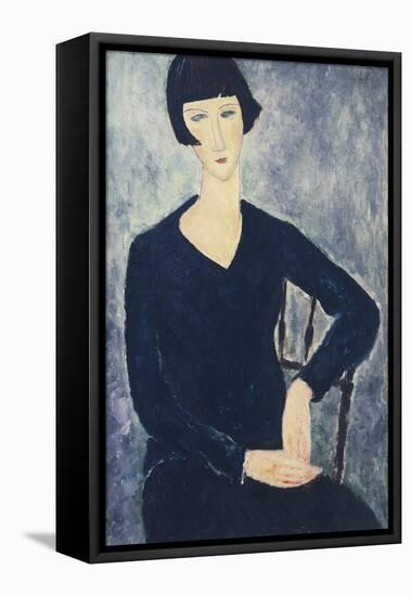 Young Woman with a Fringe or Young Seated Woman in Blue Dress, 1918-Amedeo Modigliani-Framed Premier Image Canvas