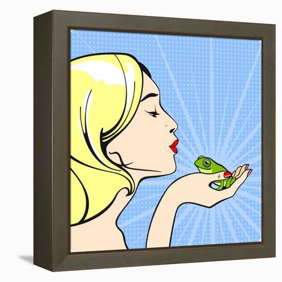 Young Woman with a Frog-Alena Kozlova-Framed Stretched Canvas