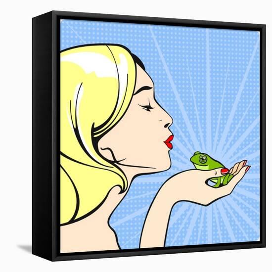 Young Woman with a Frog-Alena Kozlova-Framed Stretched Canvas